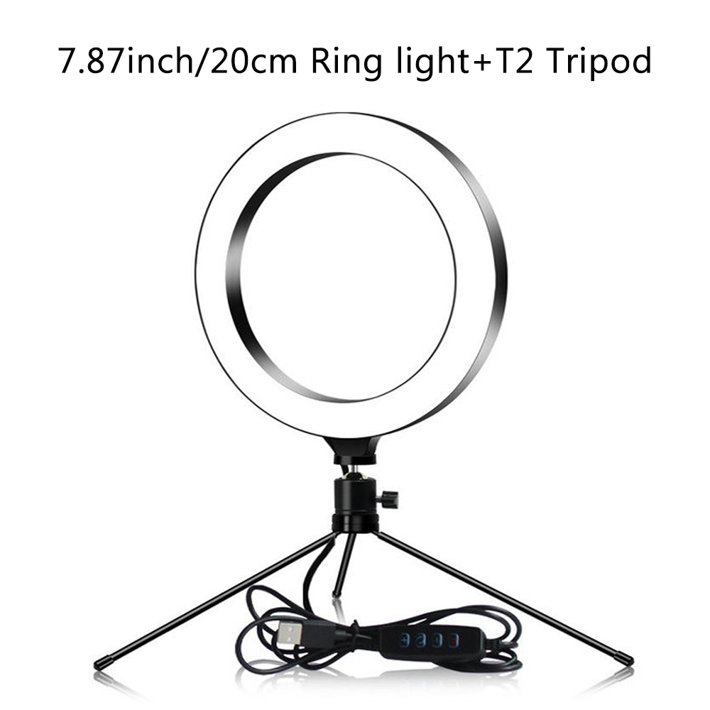 8 Inch Led Ring Licht Met Statief Usb Dimbare Ring Lamp Voor Tik Tok Video Make Selfie Ringlicht Voor smartphone Camera: 20cm add T2 tripod