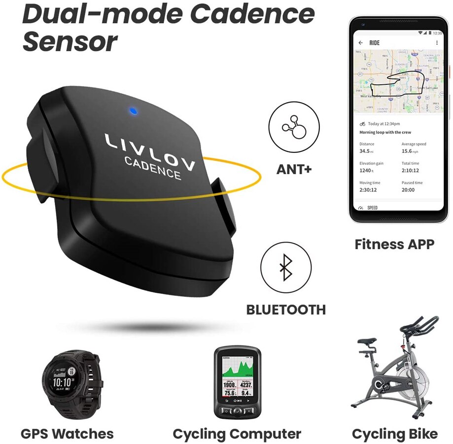 LIVLOV V4 Bike Cadence Sensor Bluetooth ANT Cycling Cadence Wireless Bicycle Cadence Sensor IP67 Waterproof For Bike Computers