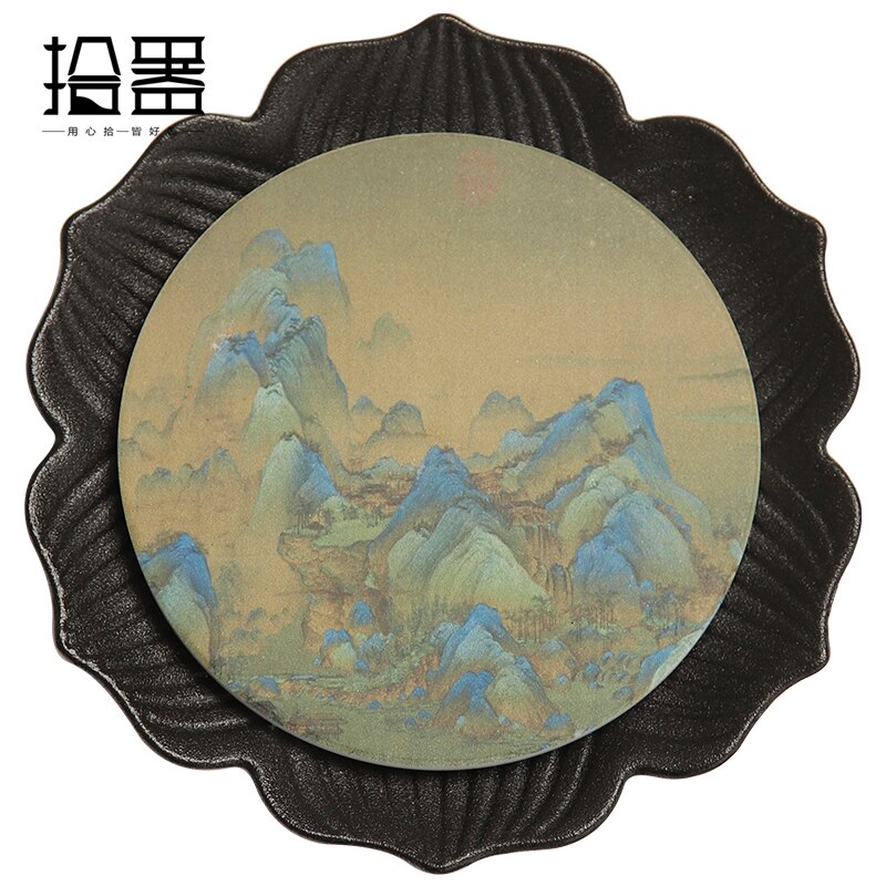 Absorbent ceramic dry brewing table, small tea tray, round lotus, Zen purple clay pot, teapot base, pot holder