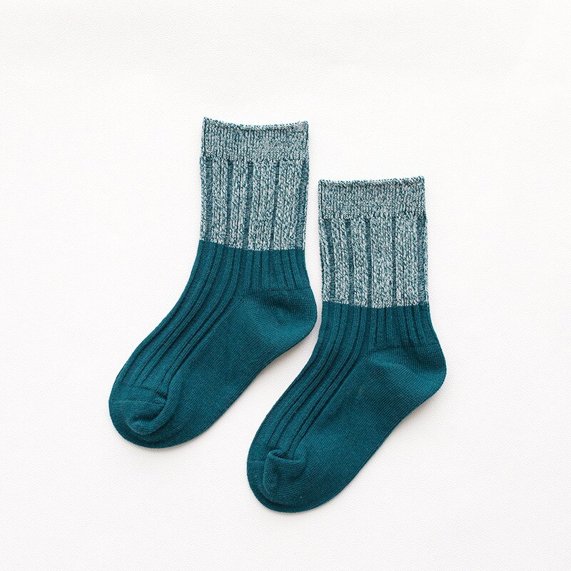 Children Night Light Luminous Cotton Socks Autumn Solid Double Color Stripe Socks for Kids Boys Girls 1-8 Years Old: green / 6-8 years old