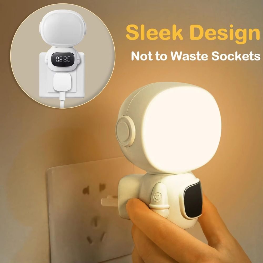 Warm Light Astronaut Clock Night Light Digital Clock Child-Friendly Remote Control Dimmable LED Lamp 3-in-1