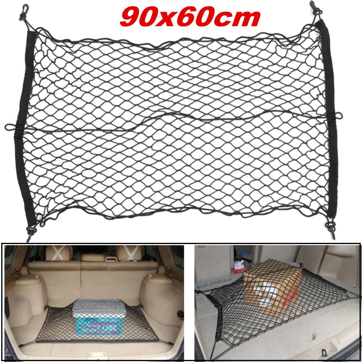 Universal sort 90 x 60cm bil suv bag bagagerumsnet stretch mesh bagage lastopbevaring polypropylen stretch mesh