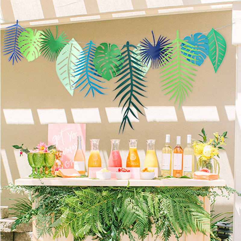 Glücklich Geburtstag Tropische Kokosnuss Blätter Girlande Flamingo Banner Flagge Erste Brithday Kinder Party Weihnachten Hochzeit Partei Liefert: leaflarge
