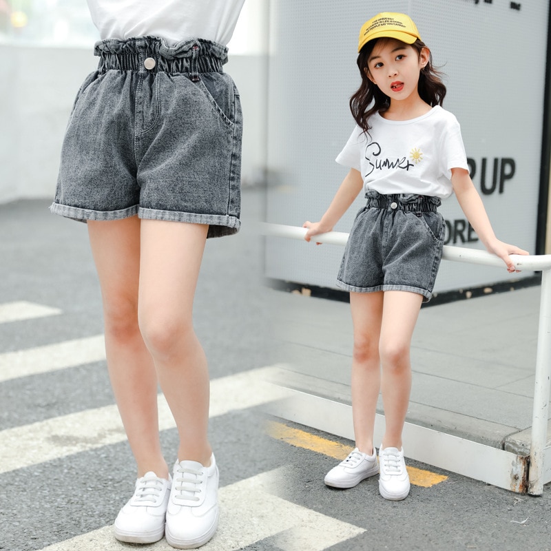 Short en jean ample taille haute pour adolescentes, pantalons en Denim pour enfants de 3 4 5 6 7 8 9 10 11 12 13 ans, été