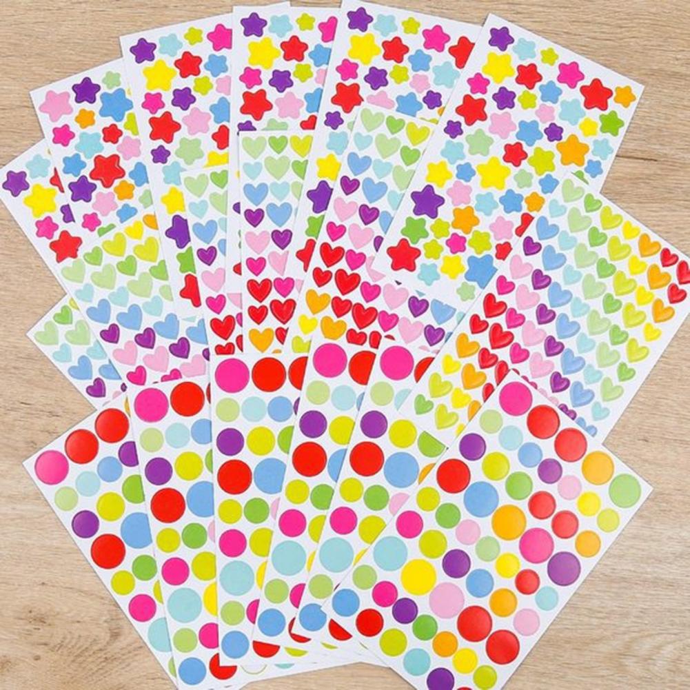 6 Sheets Lovely Stickers For Journaling Star Love Round Shape Stickers Labels for School Children Craft Album Scrapbook Sticker