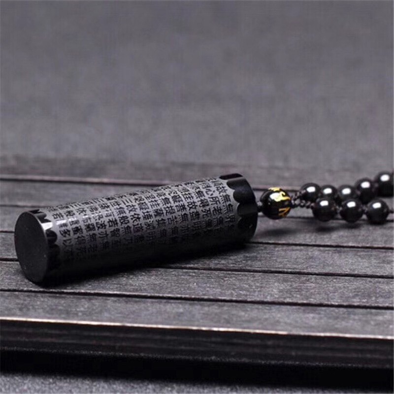 Black Obsidian Buddha Pendant Prajna paramita Sutra Buddha Necklace Pendant Men's Pendant Women's Jewelry With beads Chain