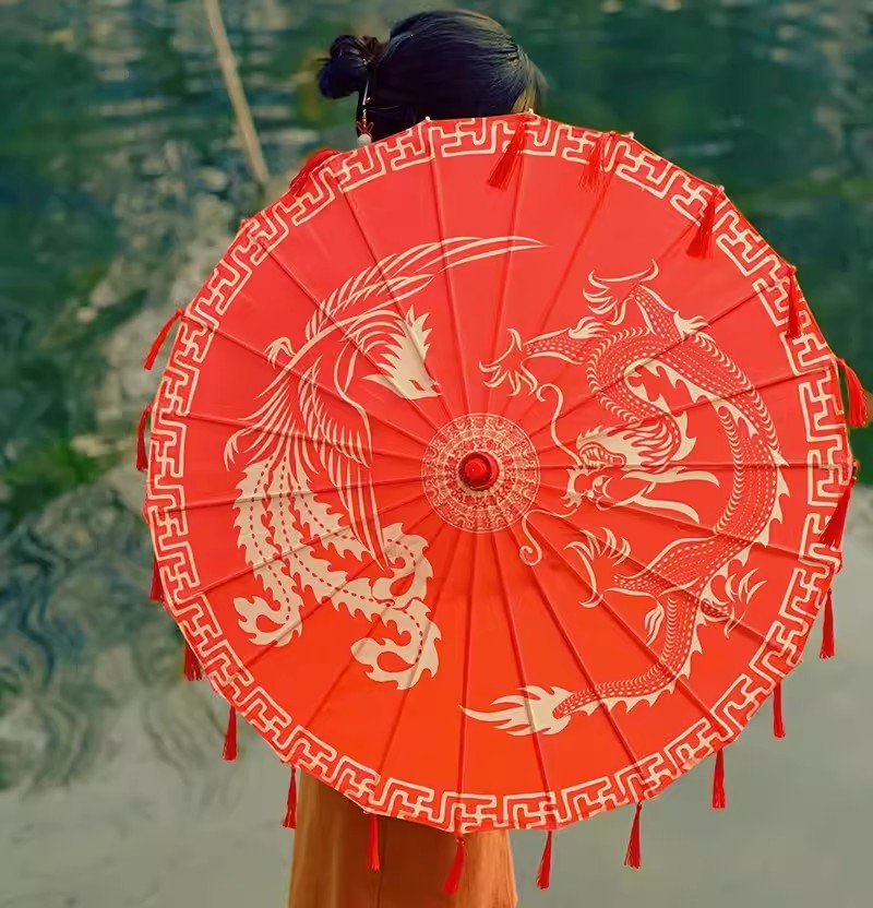 Paraguas de papel de aceite antiguo con flor roja de 82cm, Paraguas Cheongsam de boda china a prueba de lluvia, Guarda Chuva Şemsiye, Sombrilla japonesa: Blanco