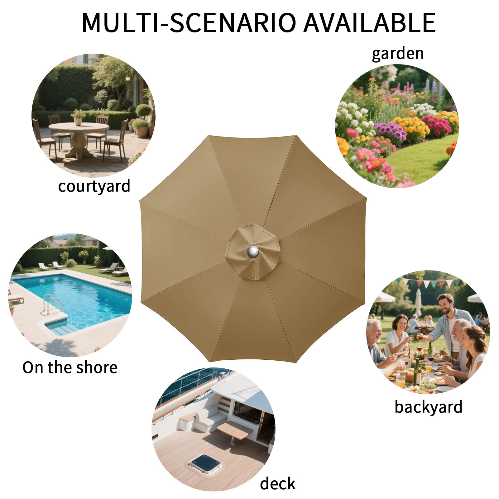 Replaceable Parasol Top Cloth Garden Outdoor Patio Canopy Umbrella Cover Sunshade Garden Canopy UV Protection 2m/2.5m/2.7m/3m