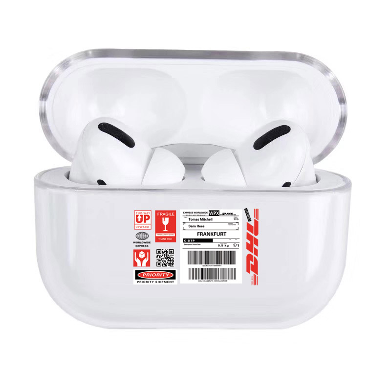 DHL Buchstaben Harte Fall Für Apple Airpods 3 Abdeckung Luxus Transparent Kopfhörer Fall Einfache Cartoon Headset Box Für airpod Pro capa