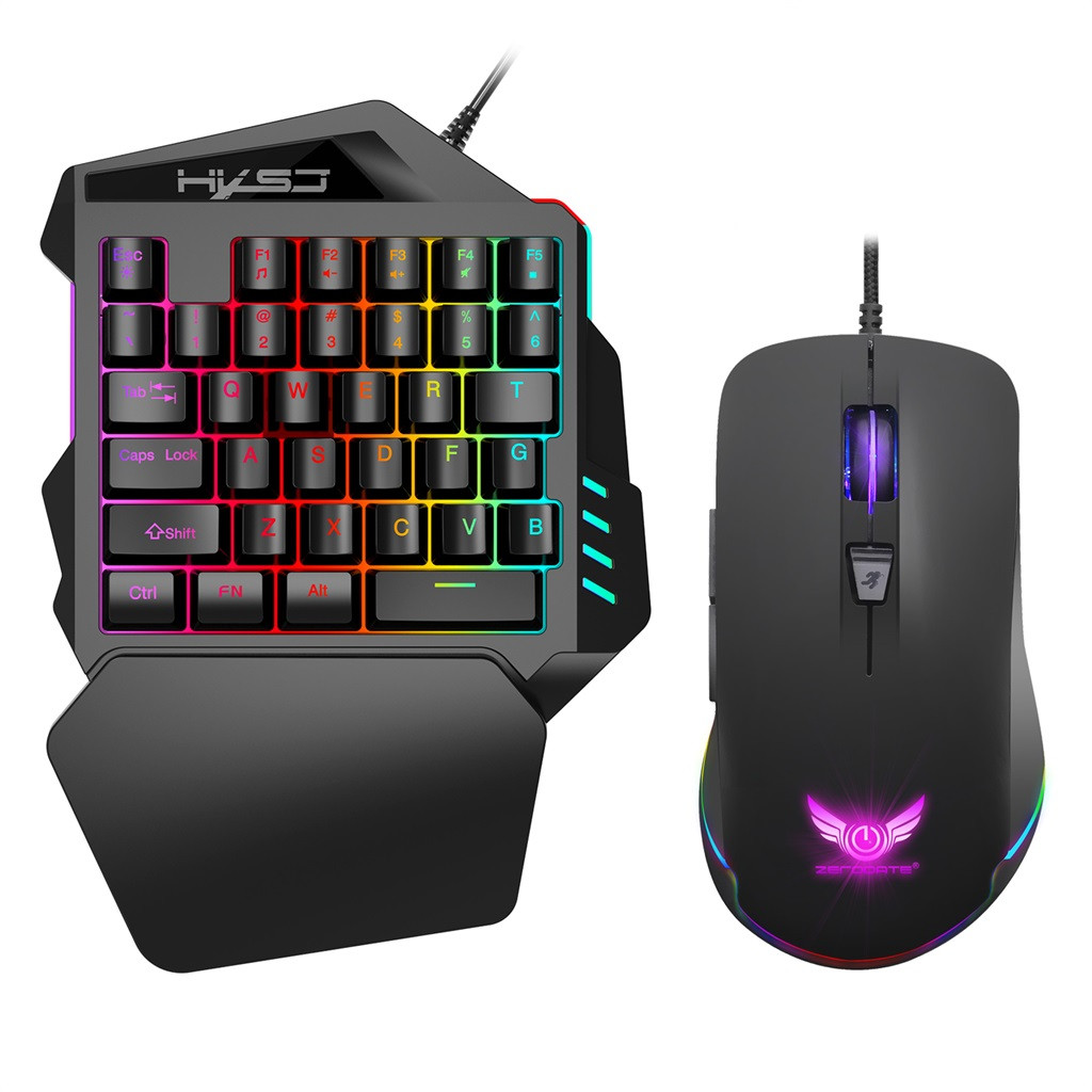 Mini Keyboard Mouse Set 35 Keys Mini USB Wired 6400DPI 7 Buttons LED Optical Gaming Keyboard Mouse Combos for PC Gamer: Default Title
