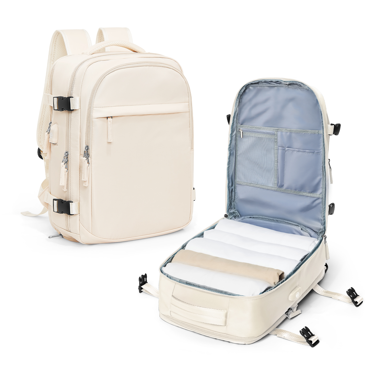 Handbagage Rugzak, Grote Reisrugzak Voor Vrouwen Mannen Luchtvaartmaatschappij Goedgekeurd Gym Rugzak Waterdichte Zakelijke Bagage Laptop Dagrugzak: Beige