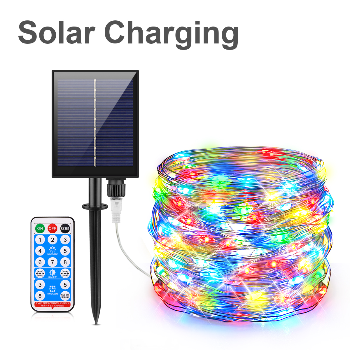 100m 50m ledet-lyslenker i kobbertråd med 1200 mah batteri med stor kapasitet, solcellepanel, utendørs hage, husfest, festival: Rgb / 11-15w