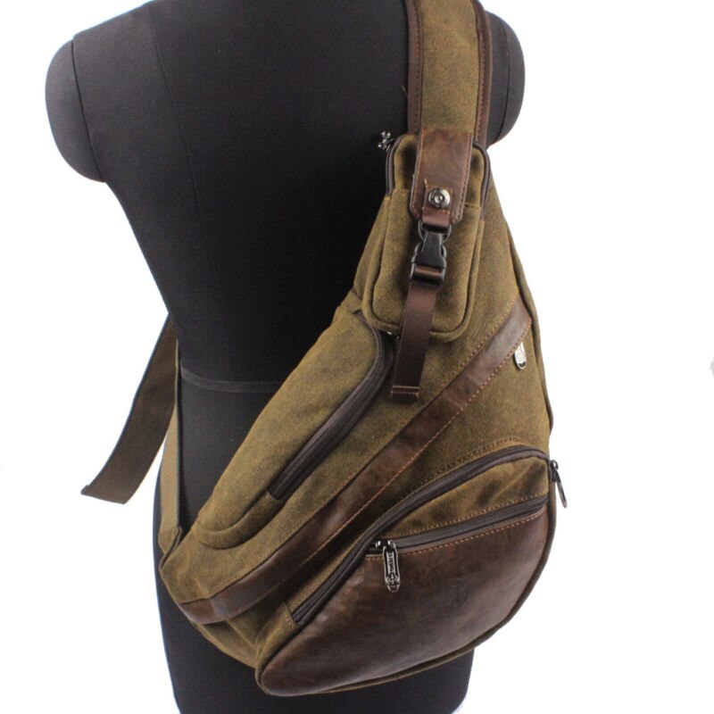 Men's Canvas Sling Chest Casual Bag Cross Body Messenger Shoulder Bag Travel Motorcycle Riding Hiking Pouch