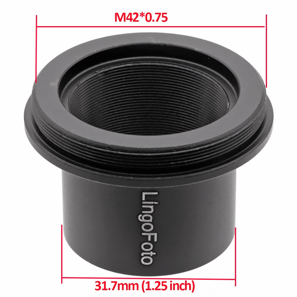 Tubo adattatore in metallo da 1.25 "a T2 (M42x0.75) per telescopi con interfaccia oculare da 1.25" agli anelli a T di diverse telecamere