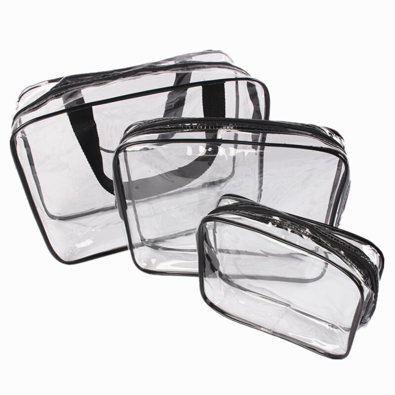 Ruputin 3 stuks/set transparante dames cosmetische tas pvc reisorganizer tas rits make-up tas badkamer waterdichte waszakken: Zwart
