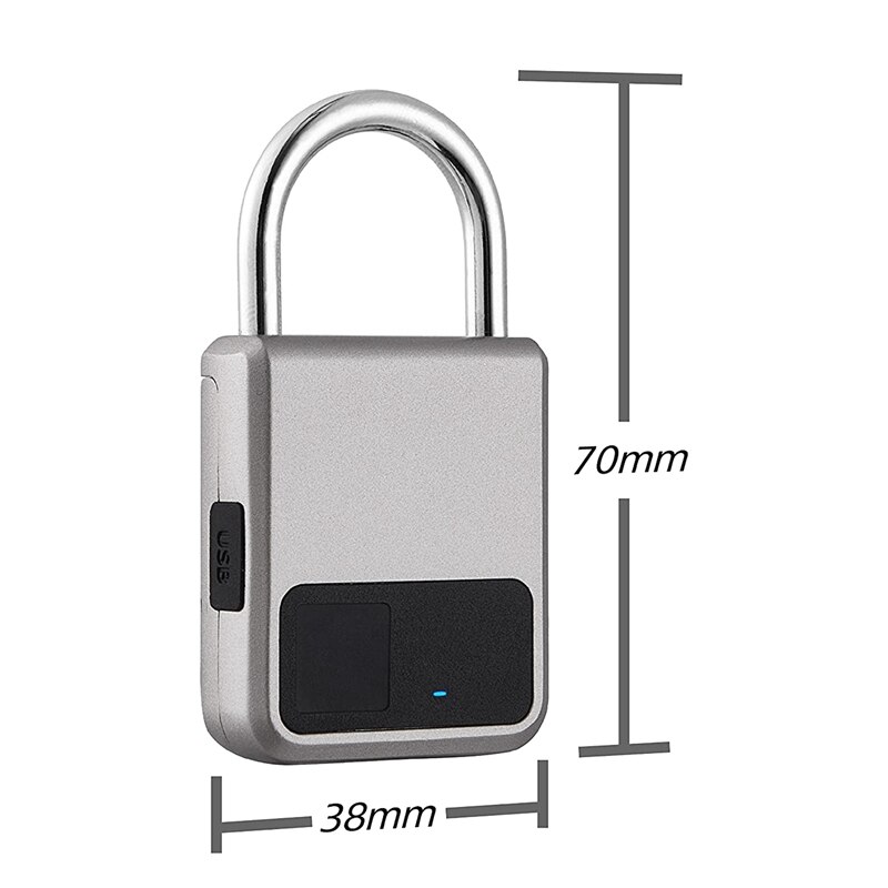 Fingeraftrykshængelås, egnet til husdør, reol, kuffert, rygsæk, gymnastiksal, cykel, kontor, support usb-opladning