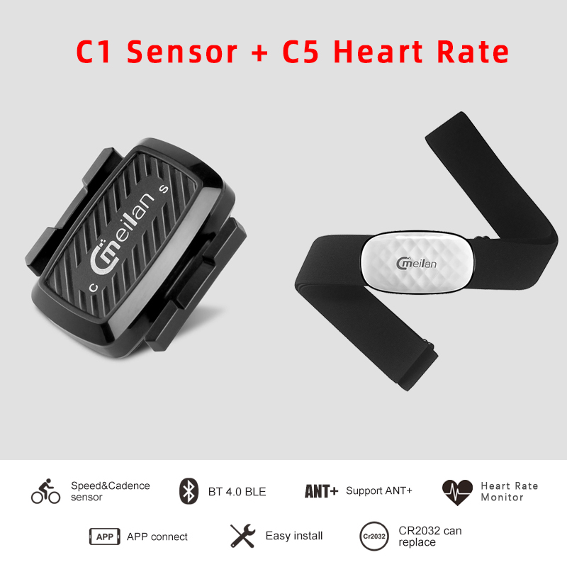 Meilan C1 Bicycle Cadence Speedometer Sensor Cycling Bluetooth4.0/ ANT+ Indoor Spinning Cadence Training C3: C1 and C5