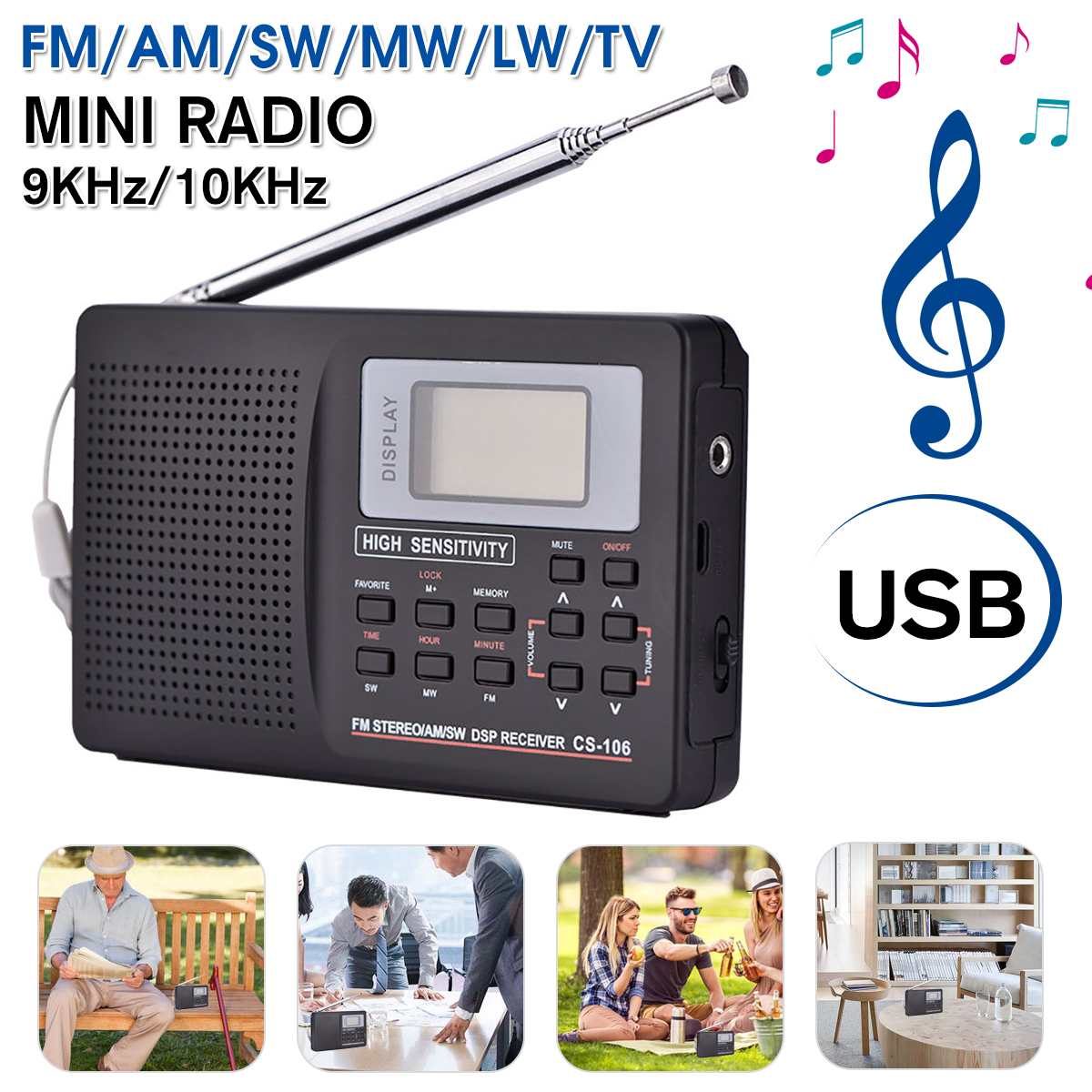 Portable Digital Radio FM Support FM/AM/SW/LW/TV Sound Full Frequency Radios Receiver Alarm Clock FM Radio Mini Full Band Radio