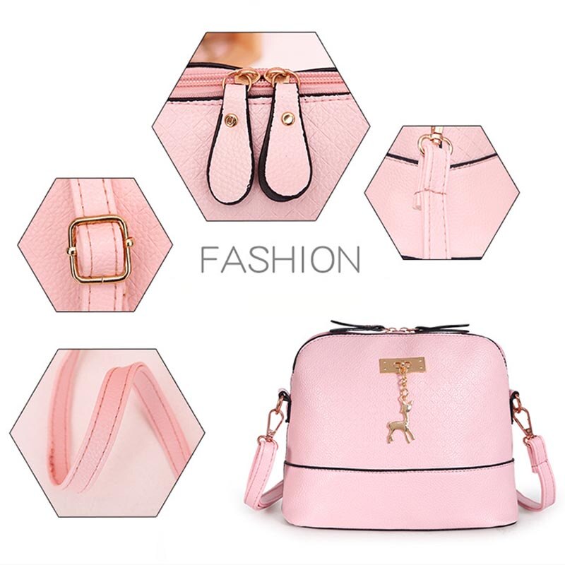 Bolsas feminina pu lær kvinner skulderveske kvinnelig veske hjort anheng håndvesker jente mini crossbody ingen lomme enkelt glidelås