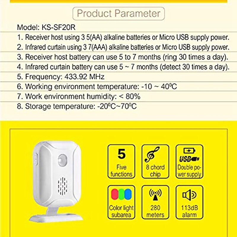 Draadloos Alarm Deurbel Pir Winkel Welkom Entry Chime Home Security Oprit Alarm Infrarood Detector Inductie Deurbel