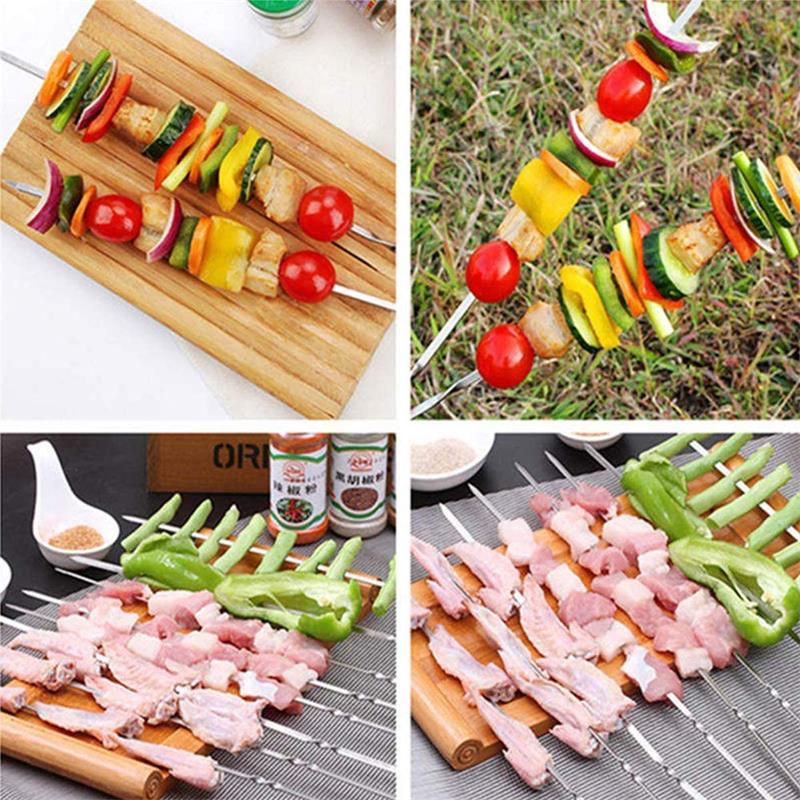 Rostfritt stål grillspett bbq nålpinne bbq grillspett + förvaringsrör återanvändbara nålpinnar utomhus campingbbq-verktyg