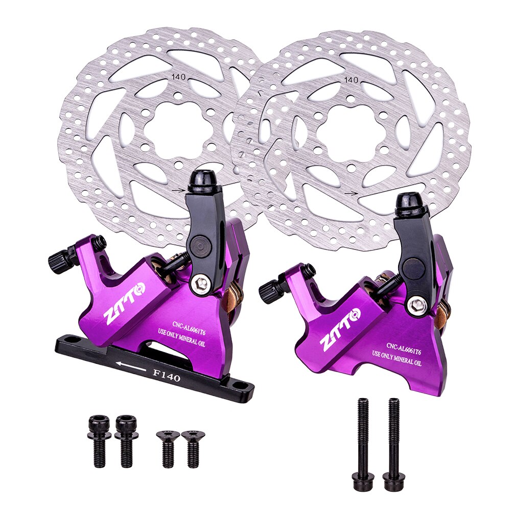 ZTTO Road Bike Disc Brake Hydraulic Flat Mount CX Rotor Brake Caliper CNC Disc Bicycle Mechanical Wire Pull Metal Pads 105: Purple and discs