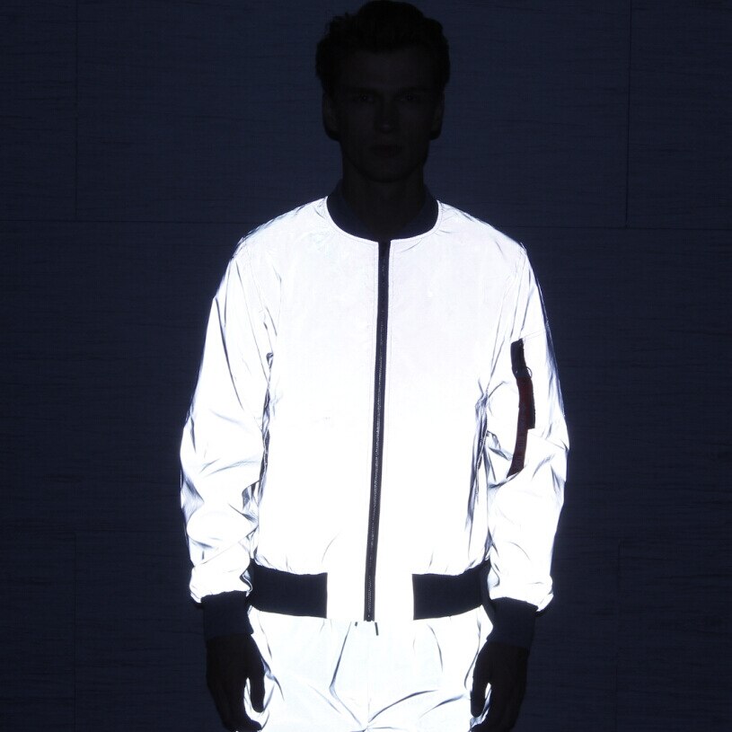 Full Zipper Reflective Fitness Sport Baseball Jacket Men Slim Fit Outdoor Running Hip-hop Crop Jacket Coat Streetwear S-4XL