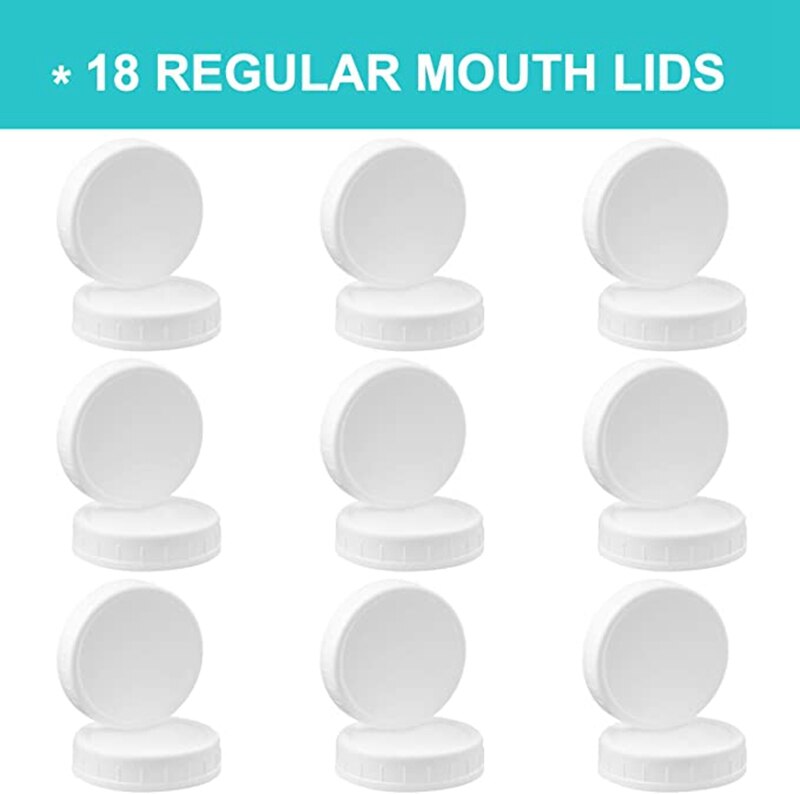 18 Pack Plastic Regular Mouth Mason Jar Lids For Ball, Kerr And More - Food Grade White Plastic Storage Caps