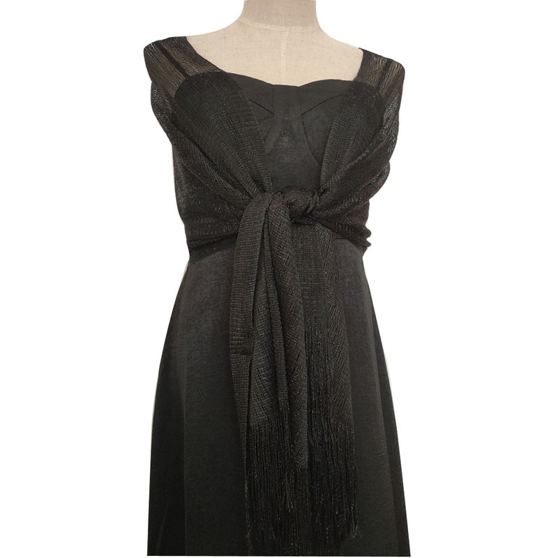 Elegante Goud En Zilver Zijde Sjaal Vrouwen Bruid Jurk Tippet Sjaals Dance Wedding Party Avond Sjaal Vrouwelijke Kwastje Sjaal: Black