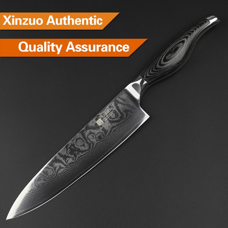 Xinzuo 8 '' pro kokkekniv  vg10 damaskus stål rustfrit stål japan køkkenknive kød grøntsagskniv pakkawood håndtag