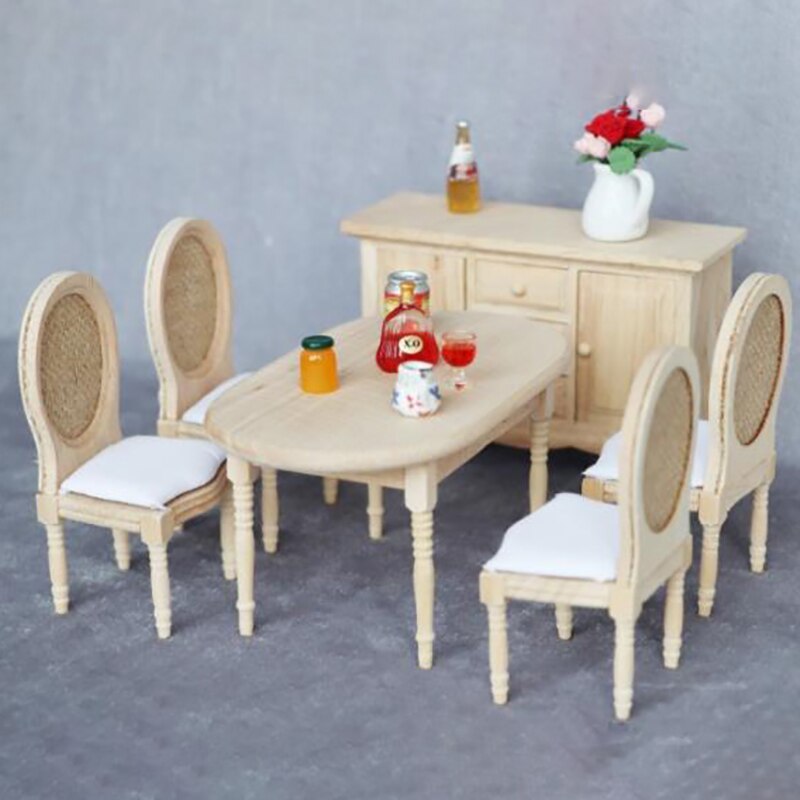 1/12 Dolls Miniature Furniture Wooden Unpainted Dining Chair for Dollhouse Decor pretend play toy Furniture Toys kid toy