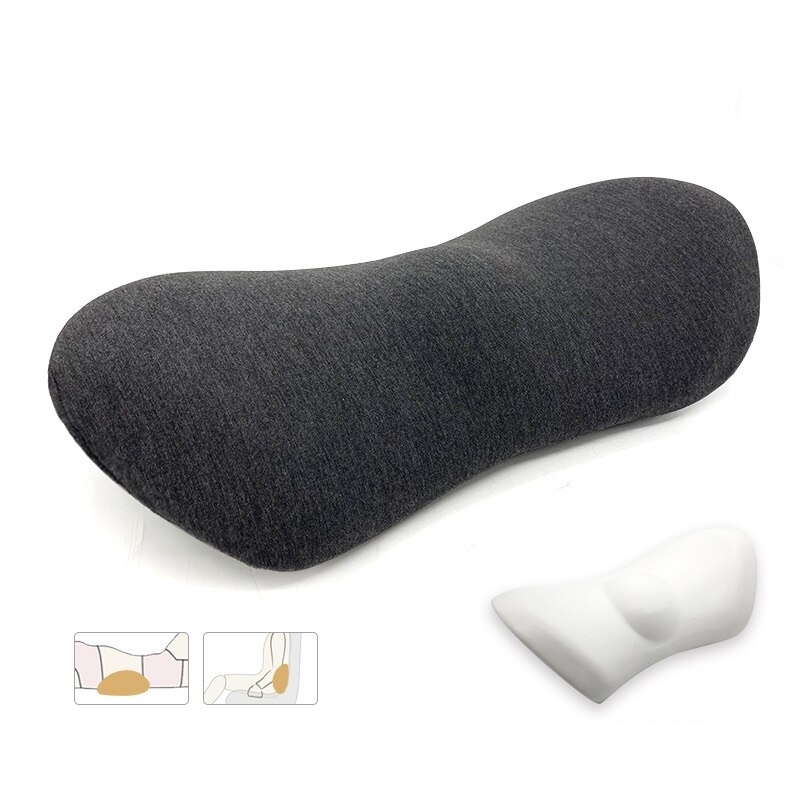 3D Memory Foam waist cushion Pillow Lumbar Support Pillow Car Seat Protect Spine Vertebral Low Back Cushion Bed Sleeping Pillow: dark grey fabric