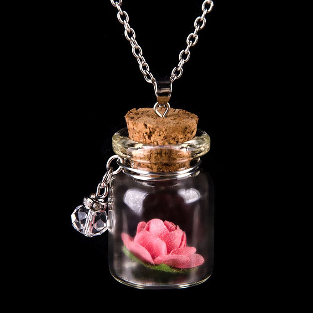 Fast Glow in the Dark Flower Glass Tiny Wishing Bottle Vial Necklace Pendant Chain Car ornaments