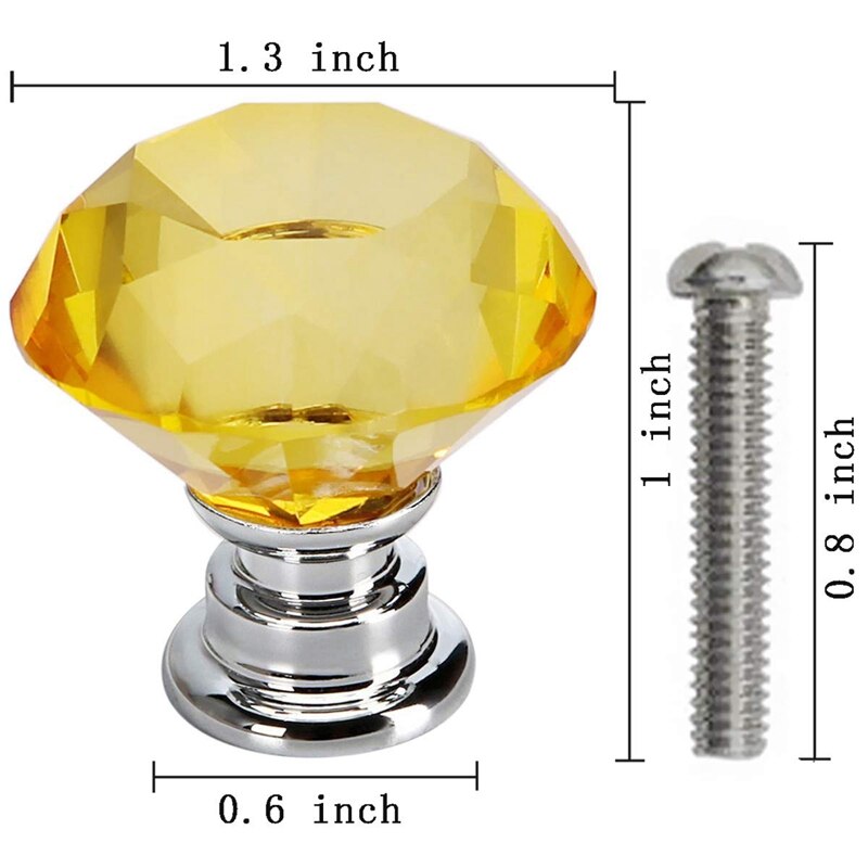 Stor gul 10 stk 40mm krystal glas skabsknopper diamant form skuffe køkkenskabe kommode skab garderobe trækker