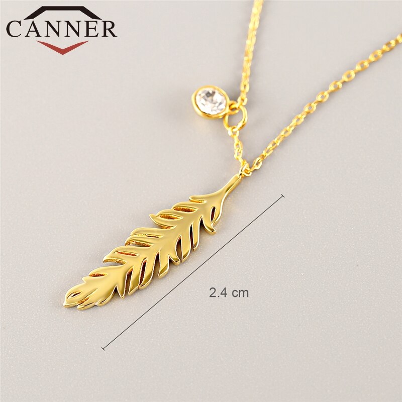 CANNER 925 Collana in Argento sterlina Collares Chocker dell'oro Della Piuma di Fascino Del Pendente di Modo Della Collana Dei Monili Delle Donne FO