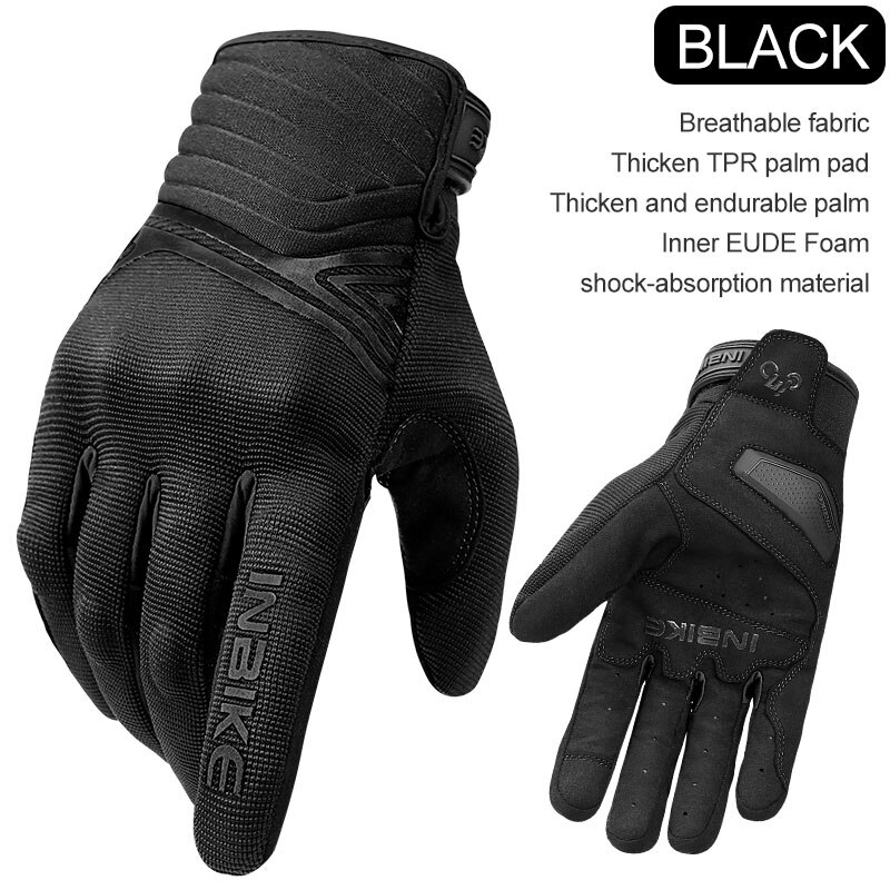 INBIKE-guantes para bicicleta resistentes a golpes, transpirables, para montar en bicicleta de montaña, con pantalla táctil de dedo completo para hombre: Black / XXL