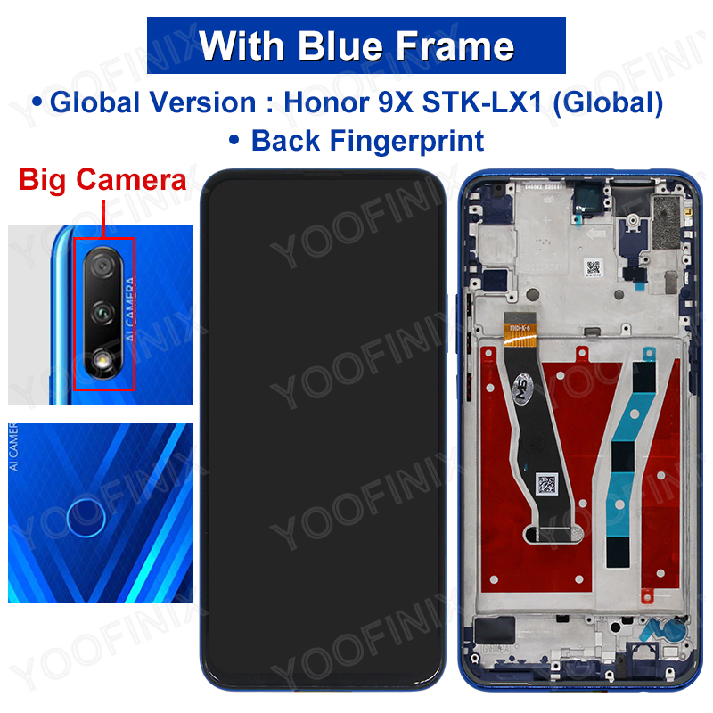 6.59 "pour Huawei Honor 9X LCD STK-LX1 Affichage Écran Tactile Numériseur Pour Huawei HLK-AL10 TL10 Pièces De Rechange: GLO Big Blue frame