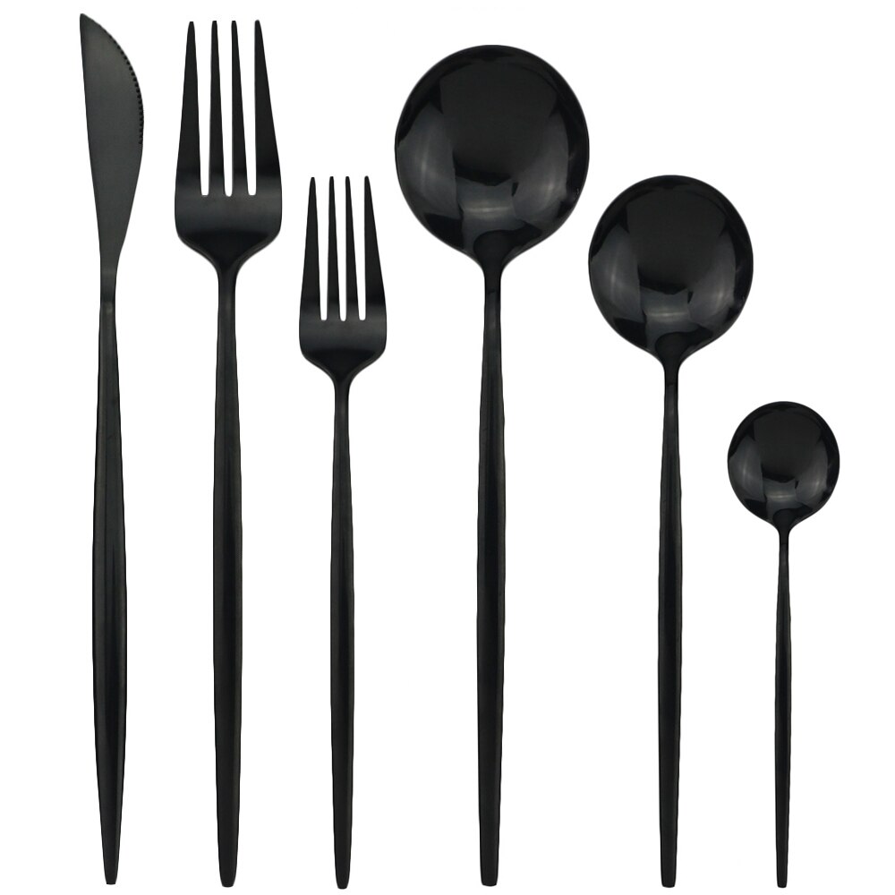 Guld bestick set köksbestick set 18/10 rostfritt stål servis set bestick servis set gaffel sked dessert set: 6 st svart