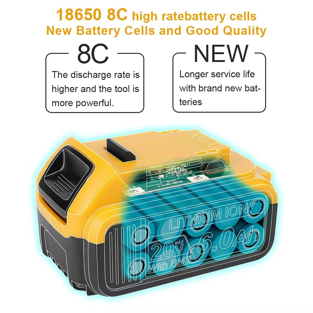 100% Original 12000mAh 20V for Dewalt Power Tool Battery DCB206 20V 12.0Ah Battery DCB206 20V Battery DCB205 DCB200 DCB204-2