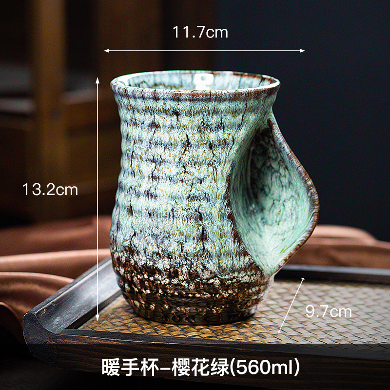 1 unidad, taza de café de cerámica creativa de 500ml, cerámica cambiada con horno, bonitas tazas de té, taza de té de Kung Fu,: Azul oscuro
