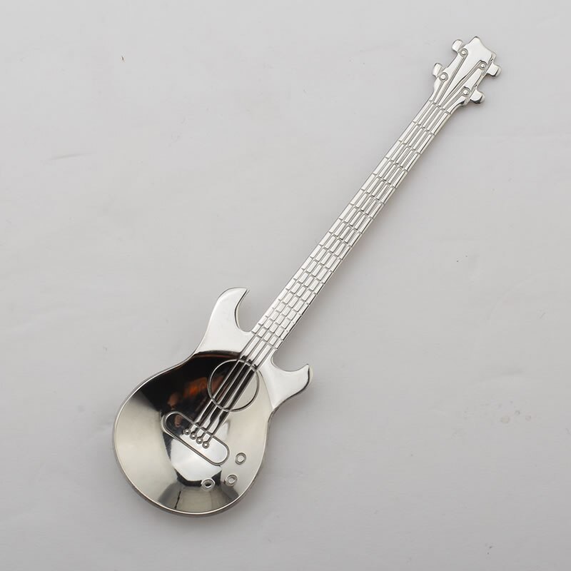 Cuchara de guitarra de acero inoxidable, cuchara agitadora para café o té, cuchara pequeña para música, cuchara para helado, vajilla creativa para el hogar o la cocina: Silver