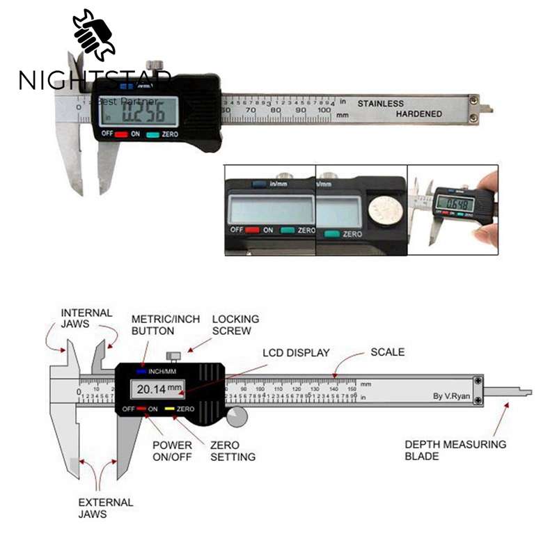 6" 150mm Stainless Steel Electronic Digital Vernier Caliper Micrometer Guage LCD Micrometer Measuring NO BOX