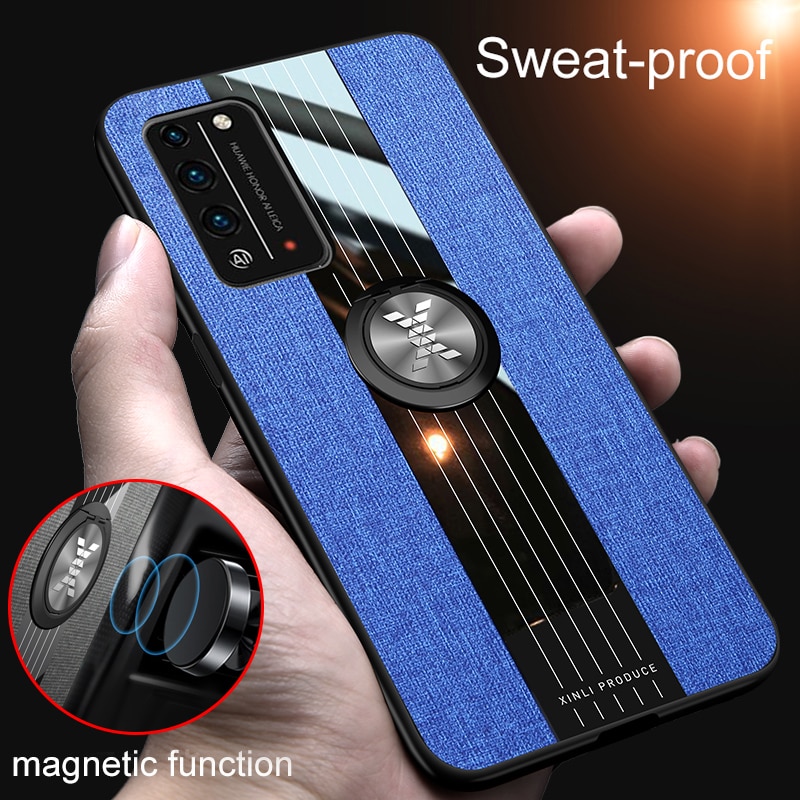 For Honor 10X Lite Case Fabric Cloth Finger Ring Holder Soft Silicone Back Cover For Huawei Honor 30i Fundas