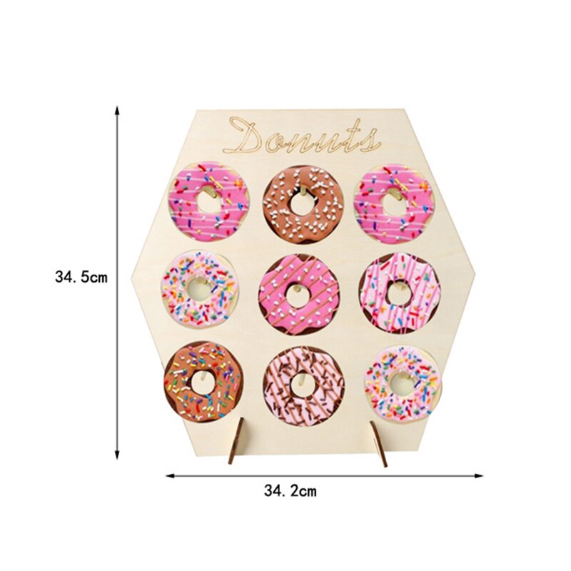 Træ donut vægstativ donut holder baby shower børne fødselsdagsfest dekoration donut fest dekoration bryllup event fest forsyninger: 5