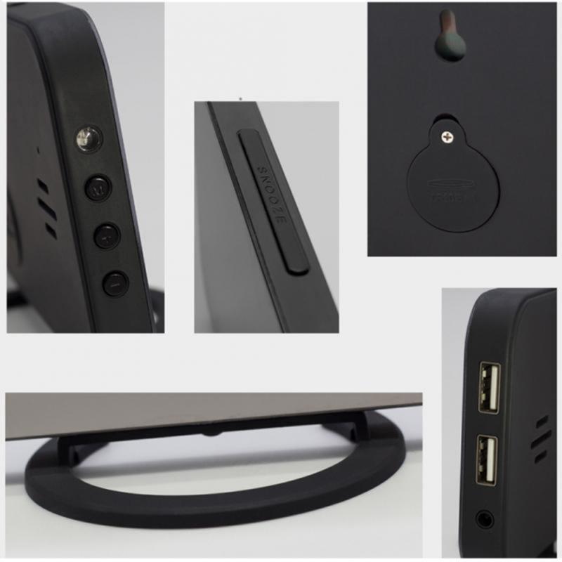Med dimmer snooze nattljus digital elektronisk spegel 6.5 "plast skärm väckarklocka 5 v 2a lat snooze väckarklocka
