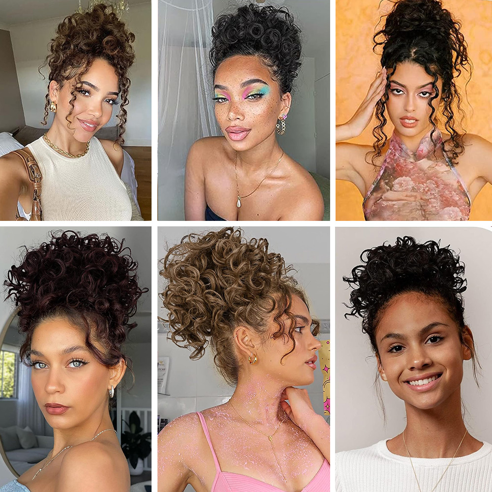 Chignon en désordre pour femmes, cordon élastique, vague lâche, grand Chignon bouclé, Extension queue de cheval bouffante synthétique
