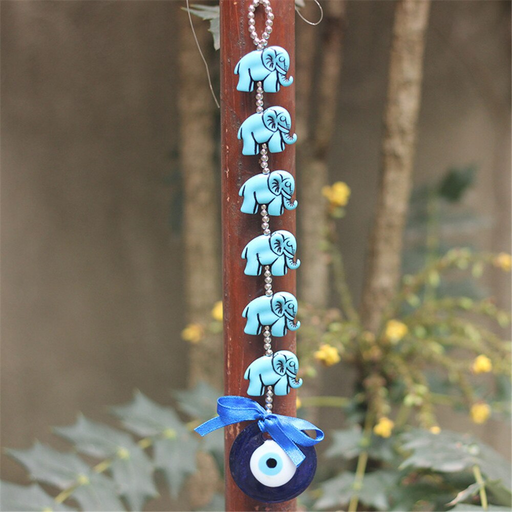 Colgante de pared musulmán con ojos azules turcos, adornos de equipo de 6 elefantes, Ojos de Diablo, decoraciones para el coche y el jardín del hogar