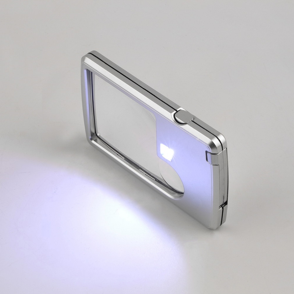 X3 x6- korts led-forstørrelsesglas med led-lys læderetui forstørrelsesglas ultratynd bærbar firkantet lup