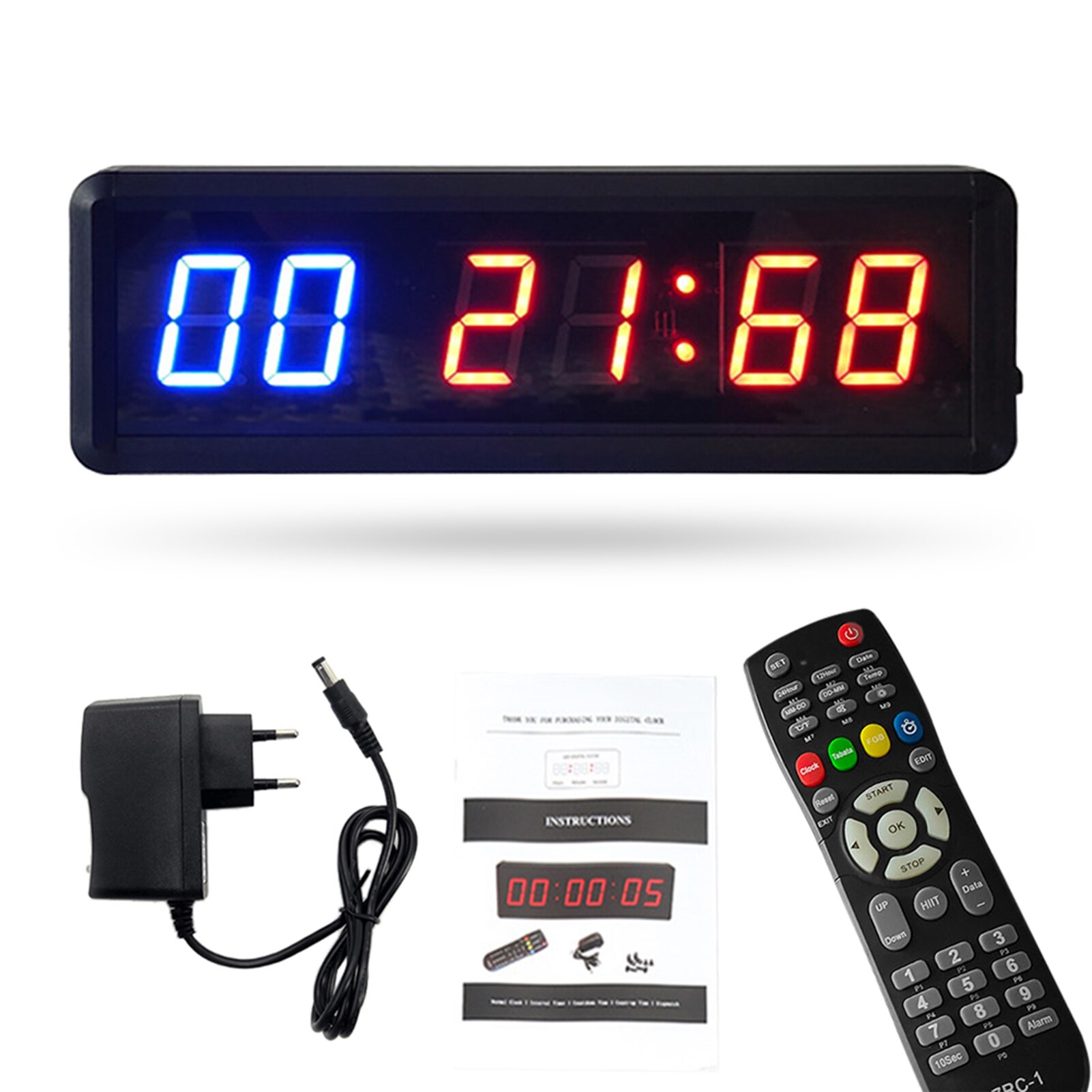 Programmierbare Ausbildung Timer LED-anzeige Intervall Timer Wanduhr mit Fernbedienung für Fitnessstudio Fitness Ausbildung 1,5 Zoll Countdown Uhr: EU Stecker