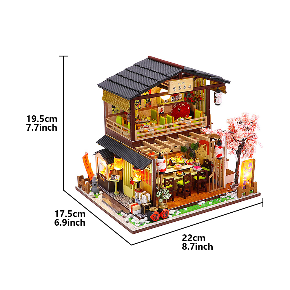 Teenager Sushi Restaurant Artificial Handmade DIY House Japanese Style Birthday Miniature Dollhouse Room Decor Intelligence